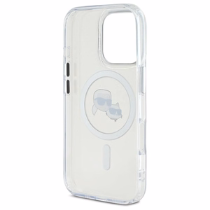 Karl Lagerfeld IML Metal Karl&Choupette Head magnētiskais viedtālruņa apvalks iPhone 16 Pro Max - balts