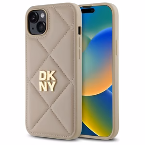 DKNY Quilted Stack Logo iPhone 15 Plus Case - Beige