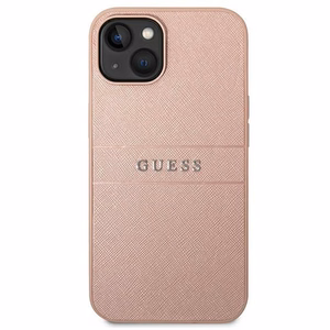 Guess GUHCP14MPSASBPI Saffiano with Metal Logo vāciņš ierīcei iPhone 14 Plus, rozā