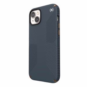 Speck Presidio2 Grip vāciņš ierīcei iPhone 15 Plus / 14 Plus, ar neslīdošu satvērienu, “Charcoal / Cool Bronze / Slate” krāsu kombinācija