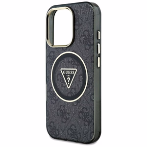 Guess IML Metal Glitter 4G Circle Triangle magnētiskais viedtālruņa apvalks iPhone 16 Pro - melns