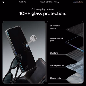 Spigen Glas.tR EZ Fit Pro HD Privacy 2 privātuma aizsargstiklu komplekts modelim Google Pixel Pro 9 / 9 Pro / 10 / 10 Pro / 11 / 11 Pro