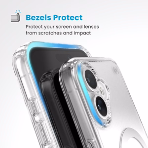 Speck Presidio Perfect-Clear vāciņš ar MagSafe un ClickLock iPhone 16 Plus tālrunim, Clear/Chrome