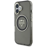 Guess IML Metal Mountain Logo Magnētiskais viedtālruņa apvalks iPhone 16 - melns