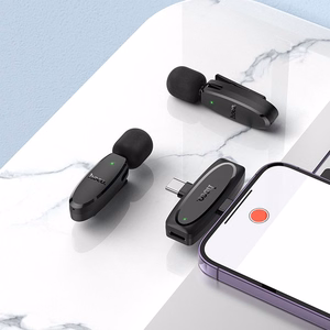 Беспроводной петличный микрофон Lightning / USB C Hoco 2 шт L15 черный