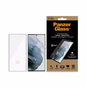 PanzerGlass E2E Microfracture antibakteriālais stikls Samsung Galaxy S22 Ultra - ar melnu rāmi