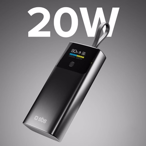 SBS 10000mAh PD 20W внешний аккумулятор с ЖК-дисплеем и встроенным кабелем USB-C - Серый