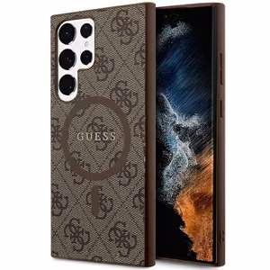 Guess 4G Collection Leather Metal Logo MagSafe viedtālruņa apvalks Samsung Galaxy S24 Ultra - brūns