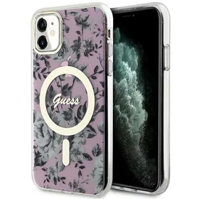 Guess GUHMN61HCFWSP iPhone 11 / Xr 6.1" rozā cietais viedtālruņa apvalks Zieds MagSafe
