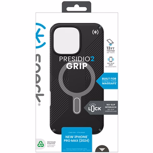 Speck Presidio2 Grip ClickLock & MagSafe vāciņš ierīcei iPhone 16 Pro Max, melns / slānekļpelēks / balts