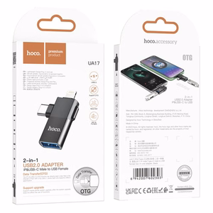 Adapteris OTG 2in1 USB C / Lightning uz USB A Hoco UA17 melns