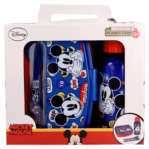 Mickey Mouse pusdienu kārbas komplekts ar 400 ml ūdens pudeli un galda piederumiem