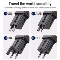 JELLICO universāls ceļojumu adapteris S6 PD 25W 1xUSB-C + 1xUSB QC3.0 melns