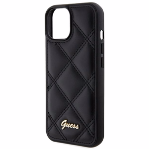 Guess Quilted Metal Logo viedtālruņa apvalks iPhone 15 - melns