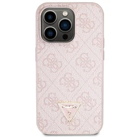 Guess GUHCP14LP4TDSCPP apvalks iPhone 14 Pro - rozā krustenisks 4G metāla logotips