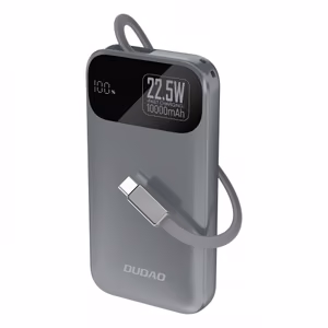 Dudao K31 10000mAh 22.5W PD Portatīvais lādētājs ar iebūvētu kabeli - pelēks
