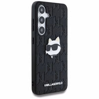 Viedtālruņa apvalks Karl Lagerfeld Ādas Monogramma Pin Logo Choupette Head Samsung Galaxy S25 melns