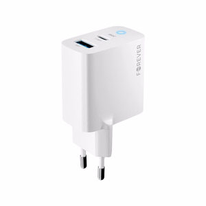 Forever TC-06-20AC PD QC lādētājs 1x USB-C 1x USB 20W balts