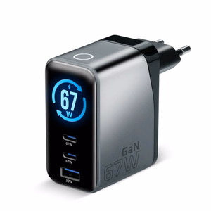 everActive GaN 67W – 67 W GaN tīkla lādētājs ar 1× USB-A un 2× USB-C, Quick Charge 4+, melns