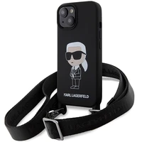Karl Lagerfeld KLHCP15SSCBSKNK iPhone 15 6.1" cietais apvalks melns/melns Crossbody Silikona Ikonik