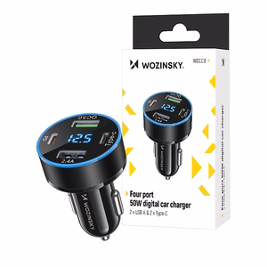 Wozinsky WDCCB automašīnas lādētājs ar ekrānu 50W 2xUSB-C / 2xUSB-A - melns