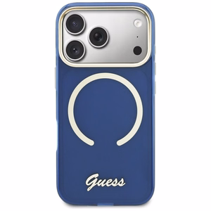Guess IML Script Metal MagSafe чехол для iPhone 17 Pro Max синий