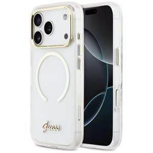 Guess IML Script Metal MagSafe Maciņš for iPhone 17 Pro Max - Clear