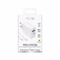 Puro Daily Prolite 45W USB-C USB-A Power Delivery lādētājs ar USB-C kabeli - balts