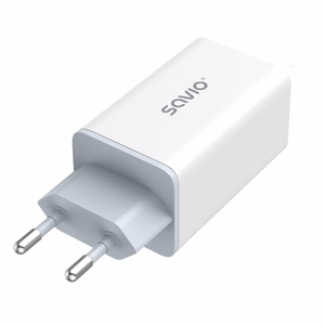 SAVIO LA-07 GaN 65W mains charger, USB, QC4.0+, PD 3.0, balts