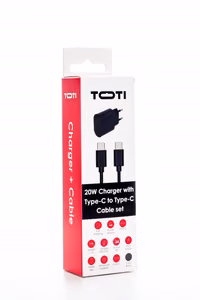 SEEK TOTI 20W Type-C PD Wall Fast Charger with Type-C to Type-C, 1 m PVC Data Cable 3A, Black
