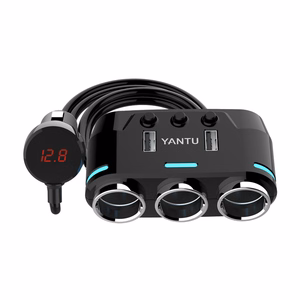 Car Cigarette Lighter Socket Splitter B39 Type C - 3 sockets + 2xUSB - 2,1A 100W with display and cable