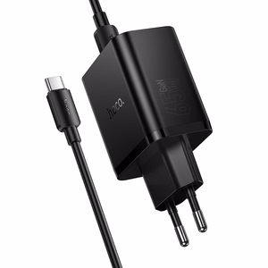 tālruņa lādētājs Hoco 2x USB C + USB A QC3.0 PD 3A 65W + datu kabelis USB C to USB C N75 melns
