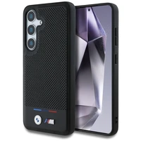 BMW ādas trīskrāsu svītras MagSafe apvalks Samsung Galaxy S25+ - melns