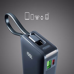 Внешний аккумулятор SBS 10000 mAh 20W со встроенным кабелем USB-C и цифровым дисплеем - тёмно-серый
