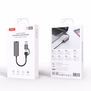 XO adapteris HUB HUB018 2w1 USB-USB-C - RJ45 pelēks
