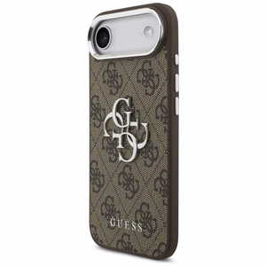 GUESS viedtālruņa apvalks IPHONE 17 Air GUHCP17MP4G4SMCW (4G PU ādas apvalks ar lielu 4G un klasisko logotipu un sudraba metāla kameras rāmi) brūns