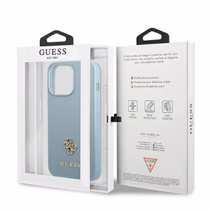 Guess Saffiano 4G Small Metal Logo viedtālruņa apvalks iPhone 13 Pro Max - zila
