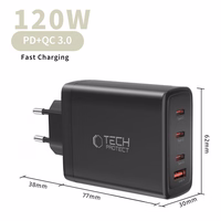 Tech-Protect NC120W-GAN 4 portu 120 W sienas lādētājs - melns