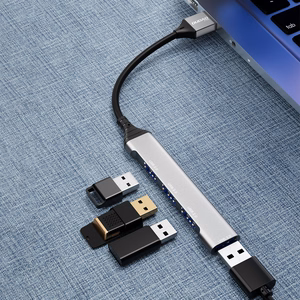 Dudao A16B 4-in-1 USB centrmezgls, USB-A–4 × USB 3.0, pelēks