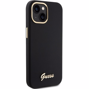 Guess silikona viedtālruņa apvalks ar metāla logo un rāmi iPhone 15 - melns