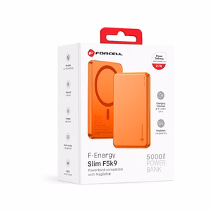 Forcell F-Energy Slim F5K9 ārējais akumulators, saderīgs ar MagSafe, 5000 mAh, 15 W, QC 4.0, PD 3.0, oranžs