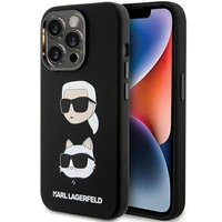 Karl Lagerfeld silikona viedtālruņa apvalks ar Karl&Choupette galvu iPhone 15 Pro - melns