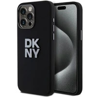 DKNY šķidrā silikona metāla logotipa viedtālruņa apvalks iPhone 15 Pro - melns