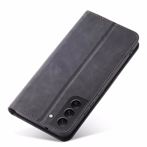 Magnet Fancy viedtālruņa apvalks Samsung Galaxy S22+ (S22 Plus) ar maku un karšu turētāju, melns