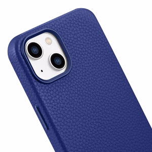 iCarer Litchi Premium ādas viedtālruņa apvalks iPhone 14 Plus Magnētiskais ādas apvalks ar MagSafe Tumši zils (WMI14220711-DB)