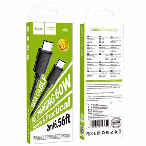 Кабель USB C - USB C Hoco 3A 60W 2 м X88 черный