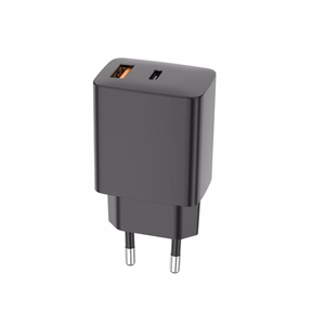 Setty USB-A + USB-C PD/QC 30W Sienas lādētājs melns + USB-C cable 1m RLSK-AC-01 melns