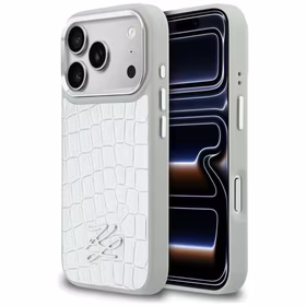 Karl Lagerfeld Croco KL Script Logo MagSafe Maciņš for iPhone 17 Pro - sudraba