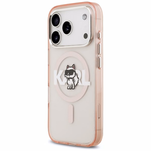 KARL LAGERFELD viedtālruņa apvalks IPHONE 17 Pro, ar magnētisko MagSafe, (KLHMP17LHGCHGKBP, IML Choupette Sketch Logo) rozā