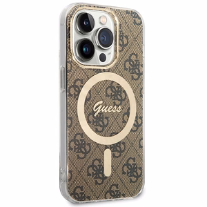Guess IML 4G magnētiskais viedtālruņa apvalks iPhone 15 Pro - brūns